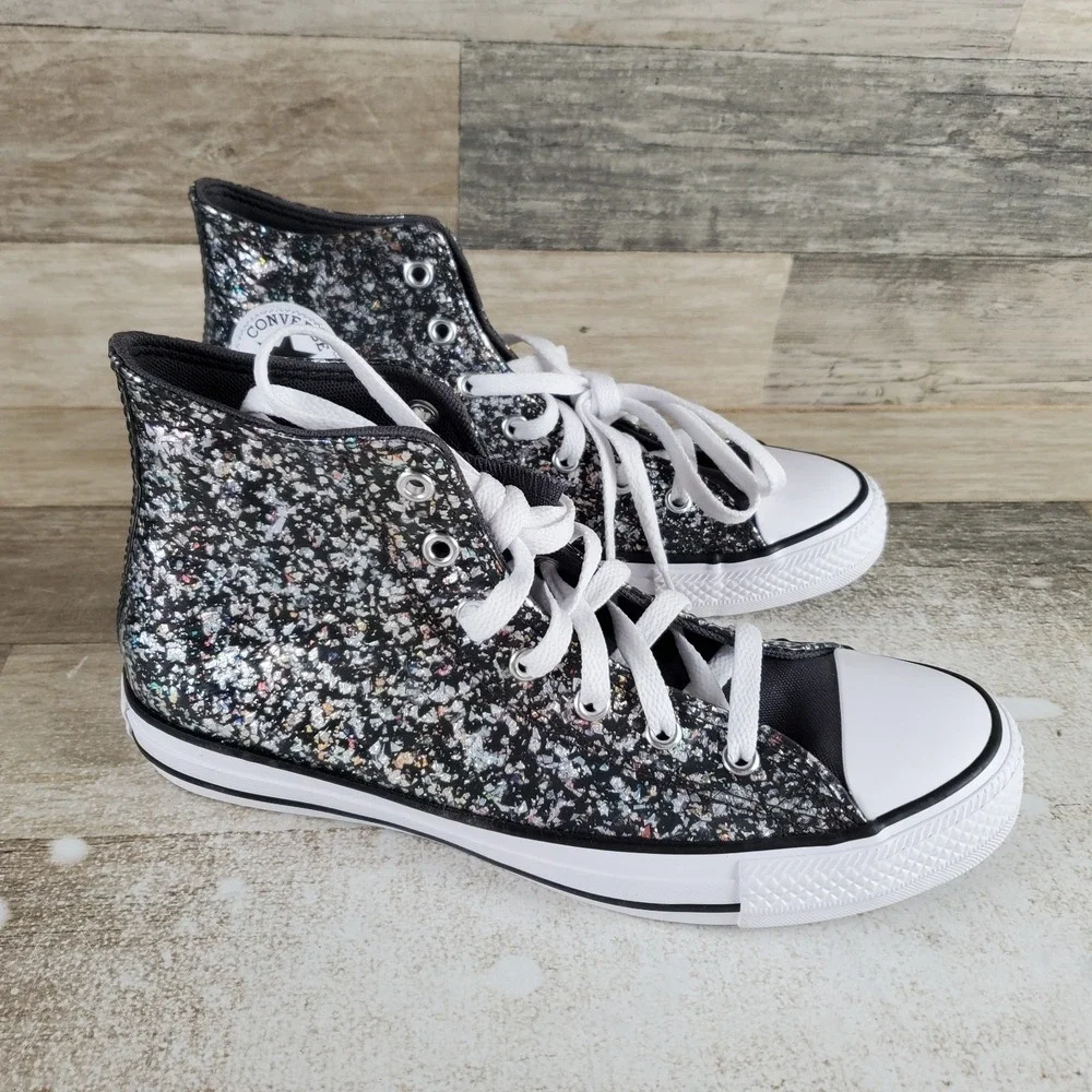 Converse Chuck Taylor All Star Hi Kids Shoes Sz 6 Black Multi Lace Up Glitter